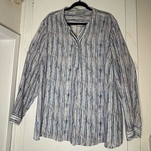 Dalia Womens 3XL Blue, Gray  and White Striped Shirt